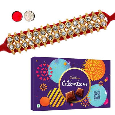 "Two Line Stone Studded Rakhi - SR-9100A (Single Rakhi), Cadbury Celebrations - Click here to View more details about this Product